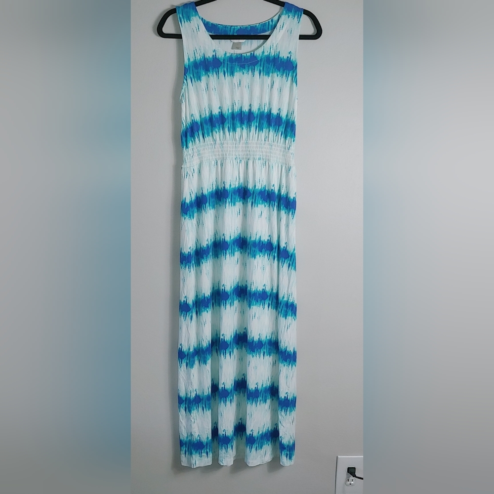 S Christopher & Banks Blue Tie Dye Stretchy Maxi Dress